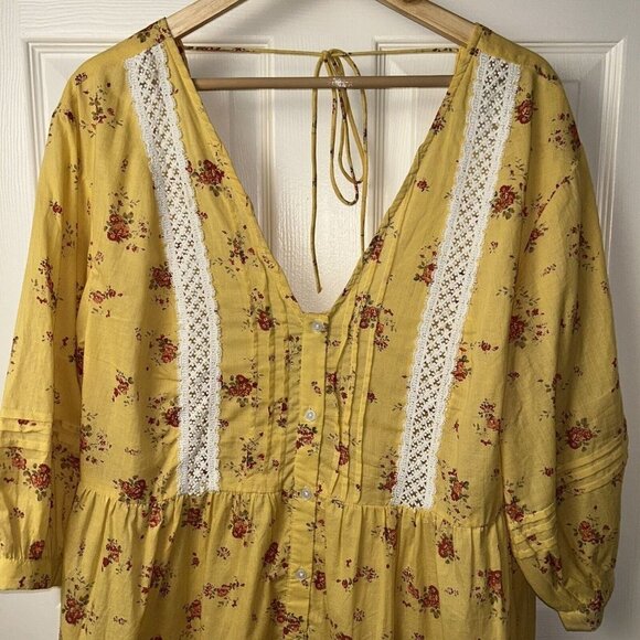 ASOS Yellow Floral Print Cottegecore Babydoll Deep V-Neck Mini Dress Size 10 - Picture 3 of 9